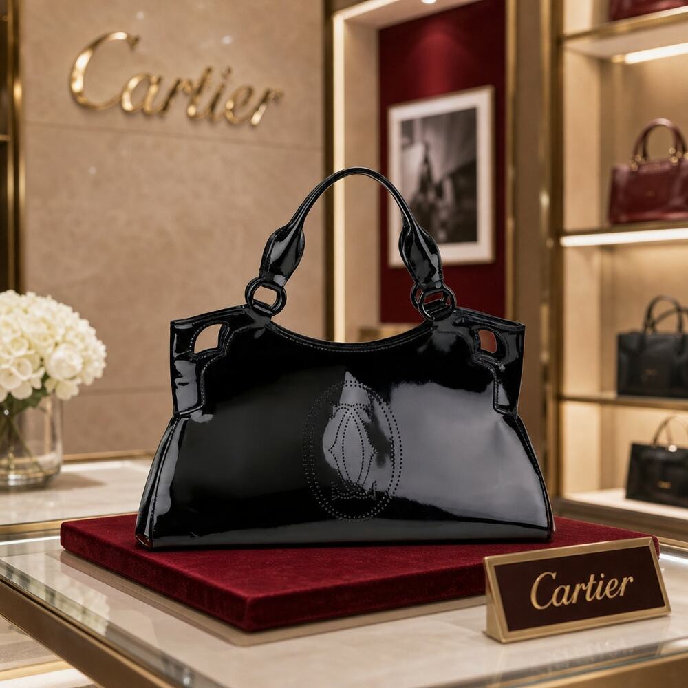 Marcello de Cartier Black Patent Leather Tote EUC w/COA - Picture 10 of 12